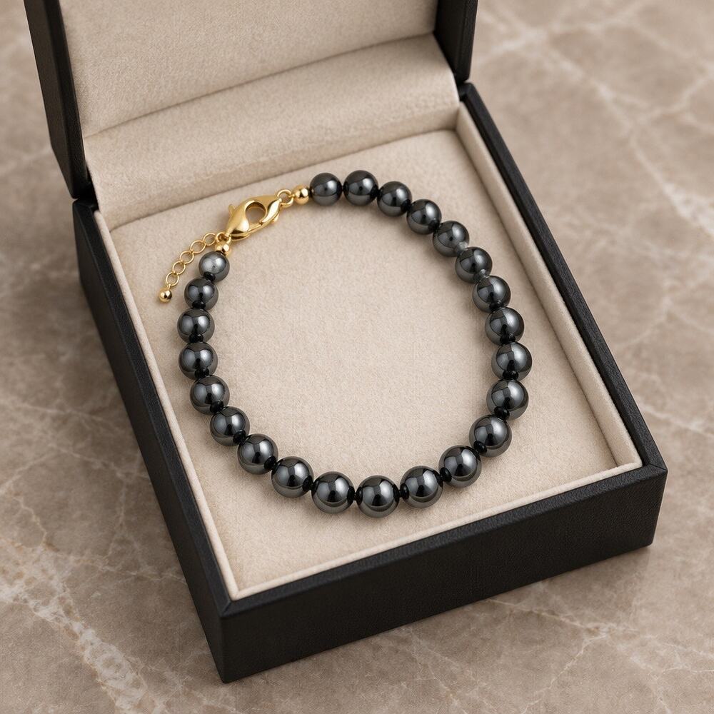 ✨ GENUINE  VINTAGE METALLIC HEMATITE BEADED ADJUSTABLE BRACELET ✨
